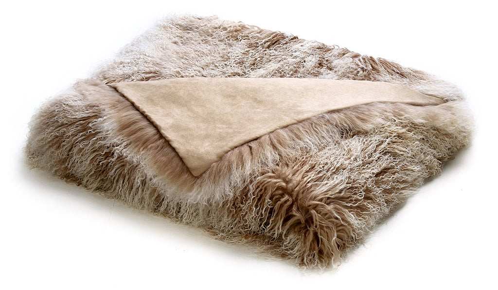 Mongolian Brown Sheepskin Fur Throw Blanket + Reviews